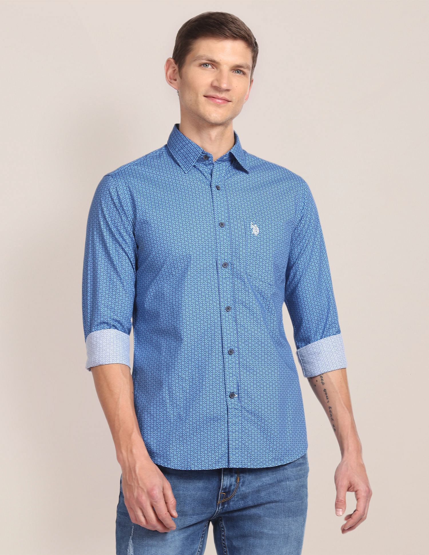 U.S. Polo Assn. Spread Collar Printed Casual Shirt