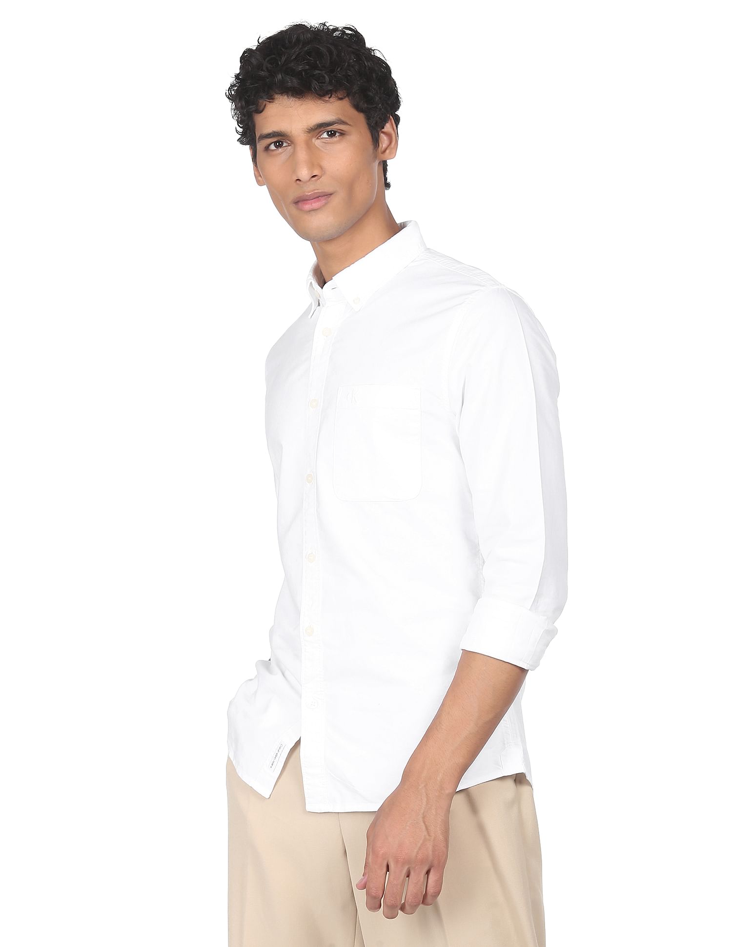Calvin Klein Men White Pure Cotton Slim Fit Casual Shirt