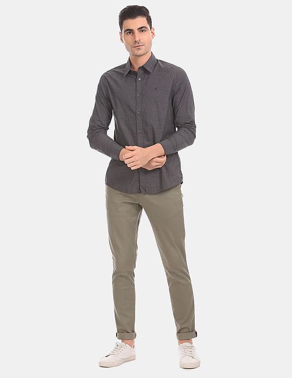 Buy Calvin Klein Men Charcoal Slim Fit Patterned Casual Shirt