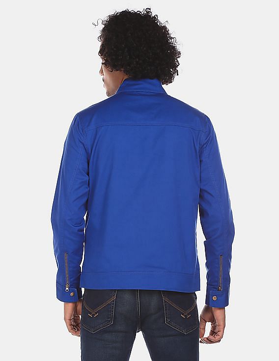 Flying Machine High Neck Zip Up Solid Jacket
