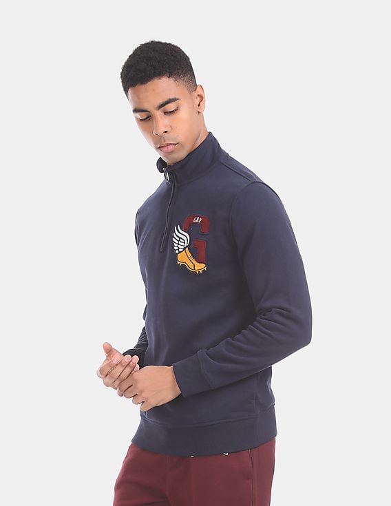 Buy GAP Men Blue Athletic Logo Quarter Zip Mock Neck Sweatshirt