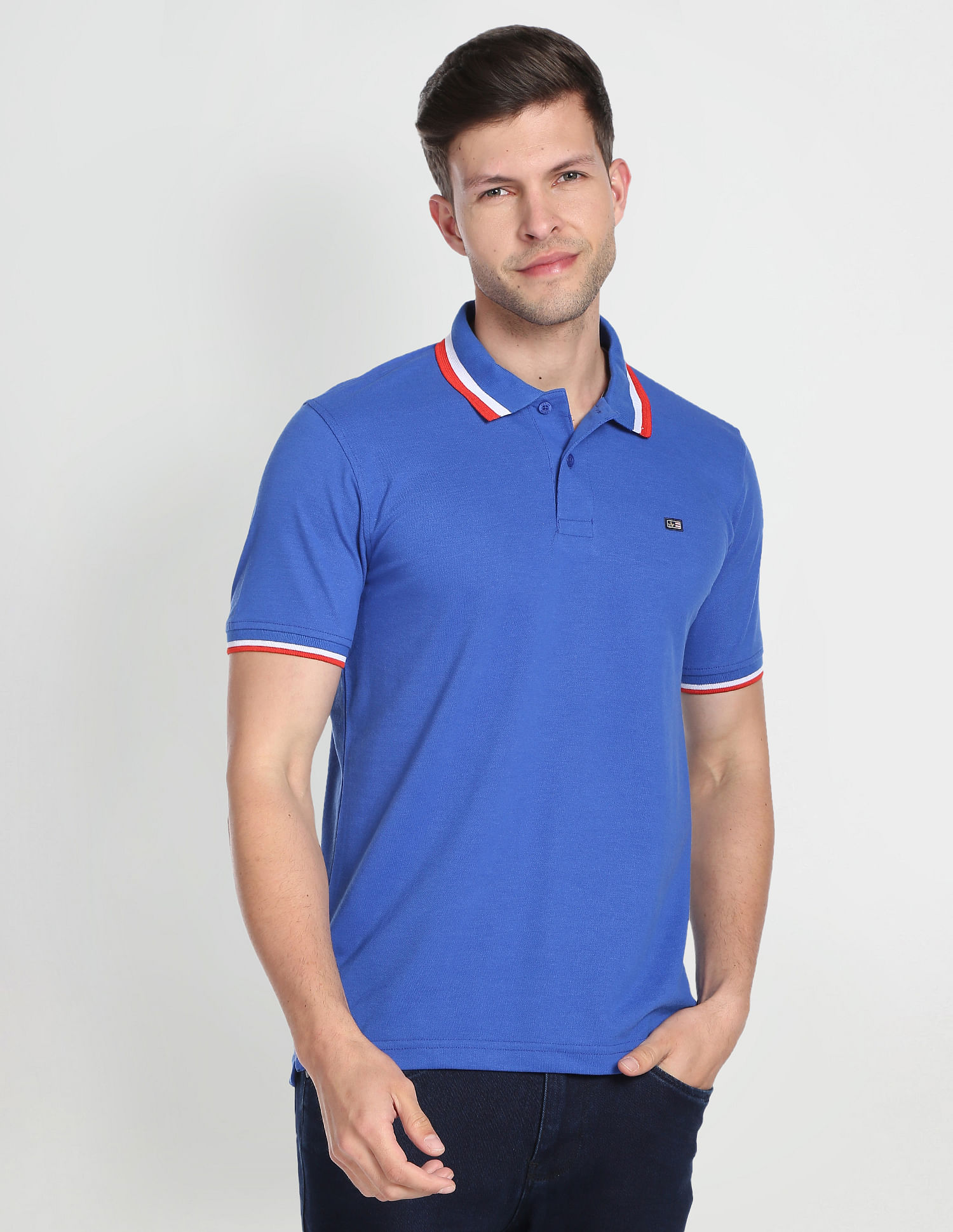 Arrow Sports Striped Collar Pique Polo Shirt
