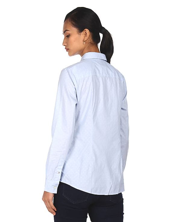 Buy Tommy Hilfiger Women Light Blue Spread Collar Printed Formal Shirt -  NNNOW.com