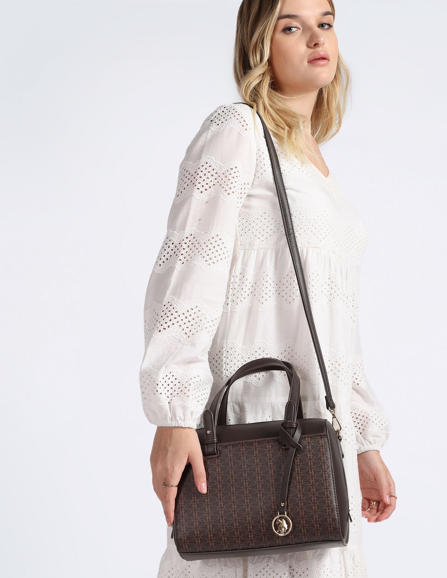 U.S. Polo Assn. Women Geometric Print Bowler Handbag