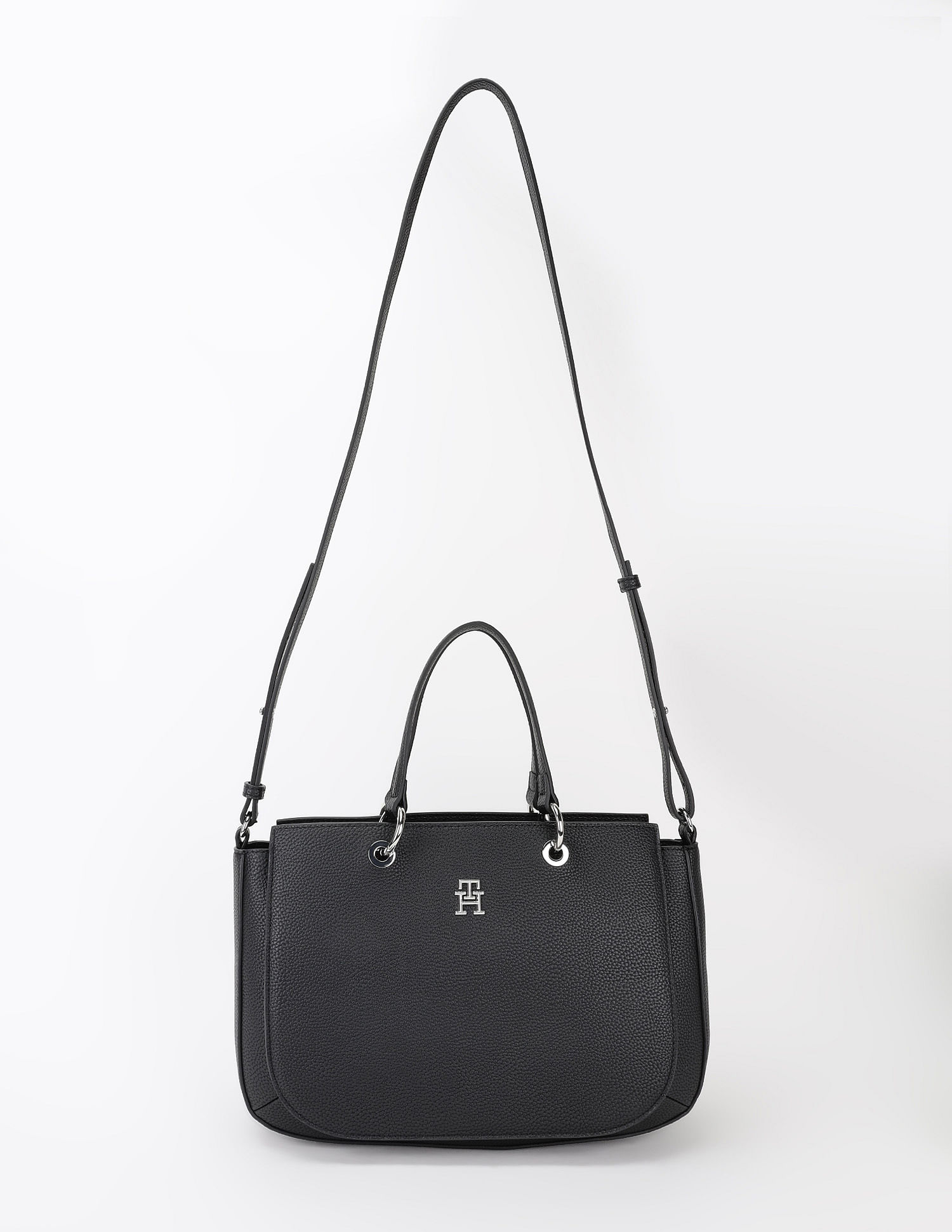 Tommy Hilfiger Solid Black Pu Handbag