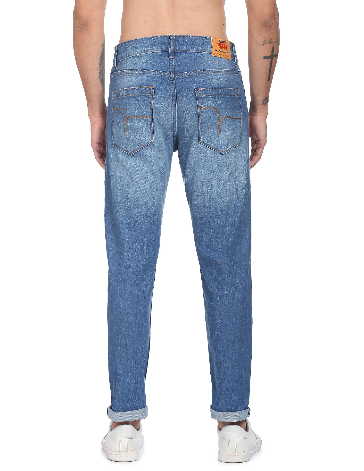 Flying Machine Stone Wash Slash Slim Tapered Fit Jeans