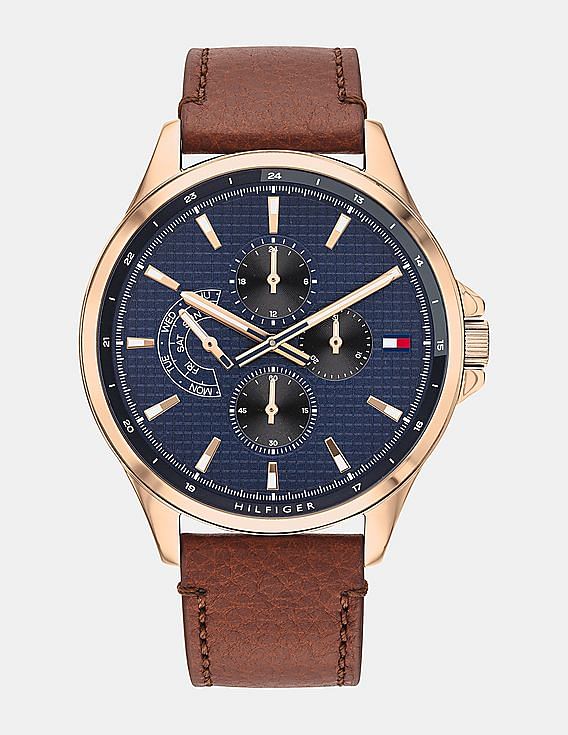 tommy hilfiger brown leather watch