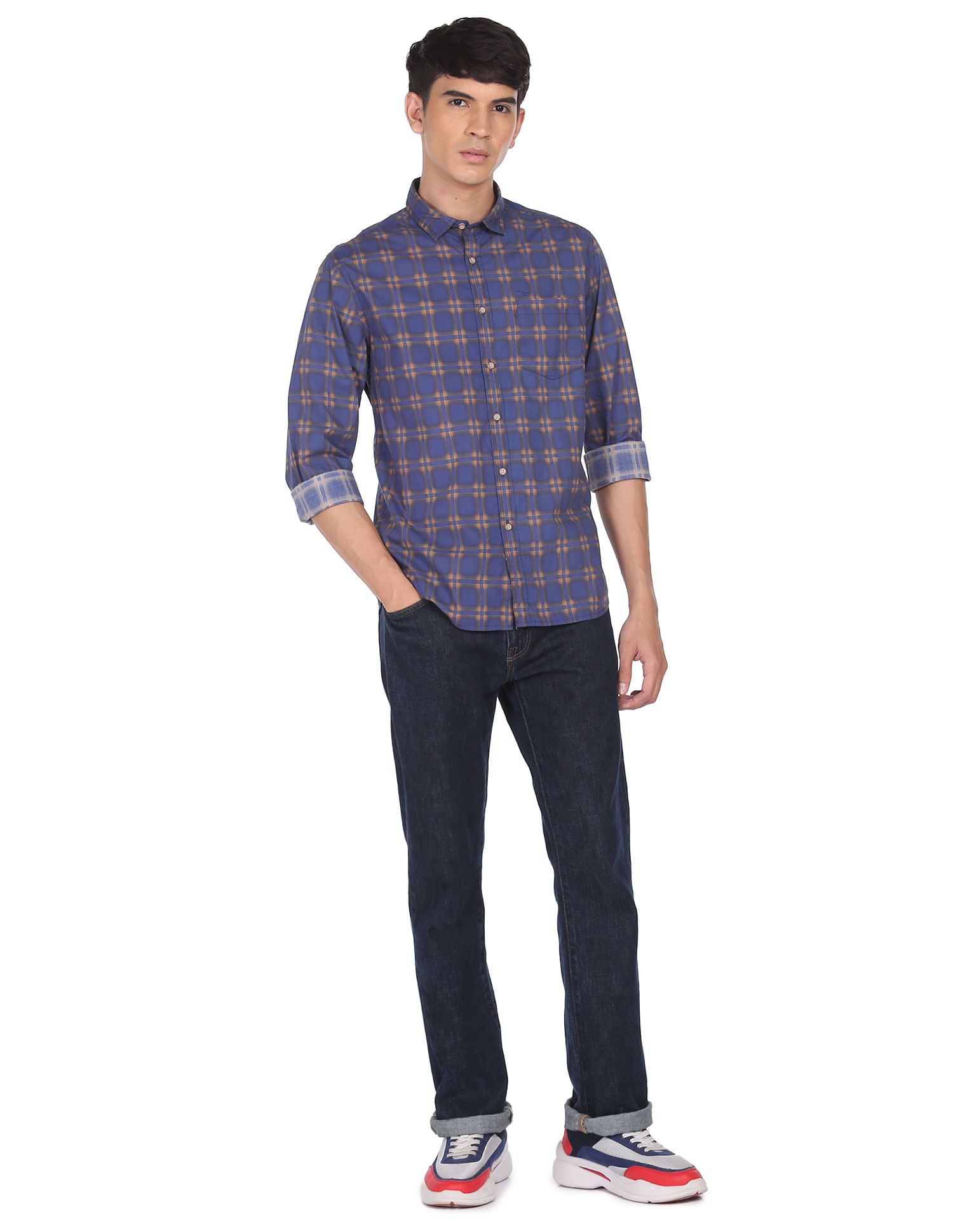 Flying Machine Check Cotton Casual Shirt