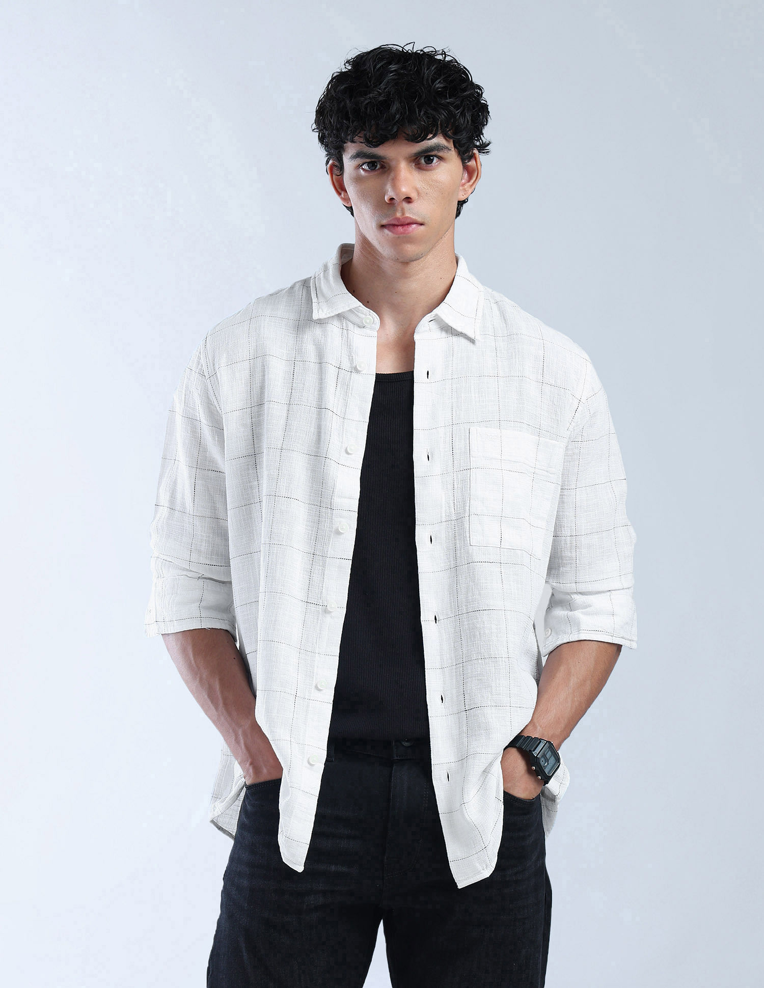 Flying Machine Windowpane Checked Pure Cotton Shirt