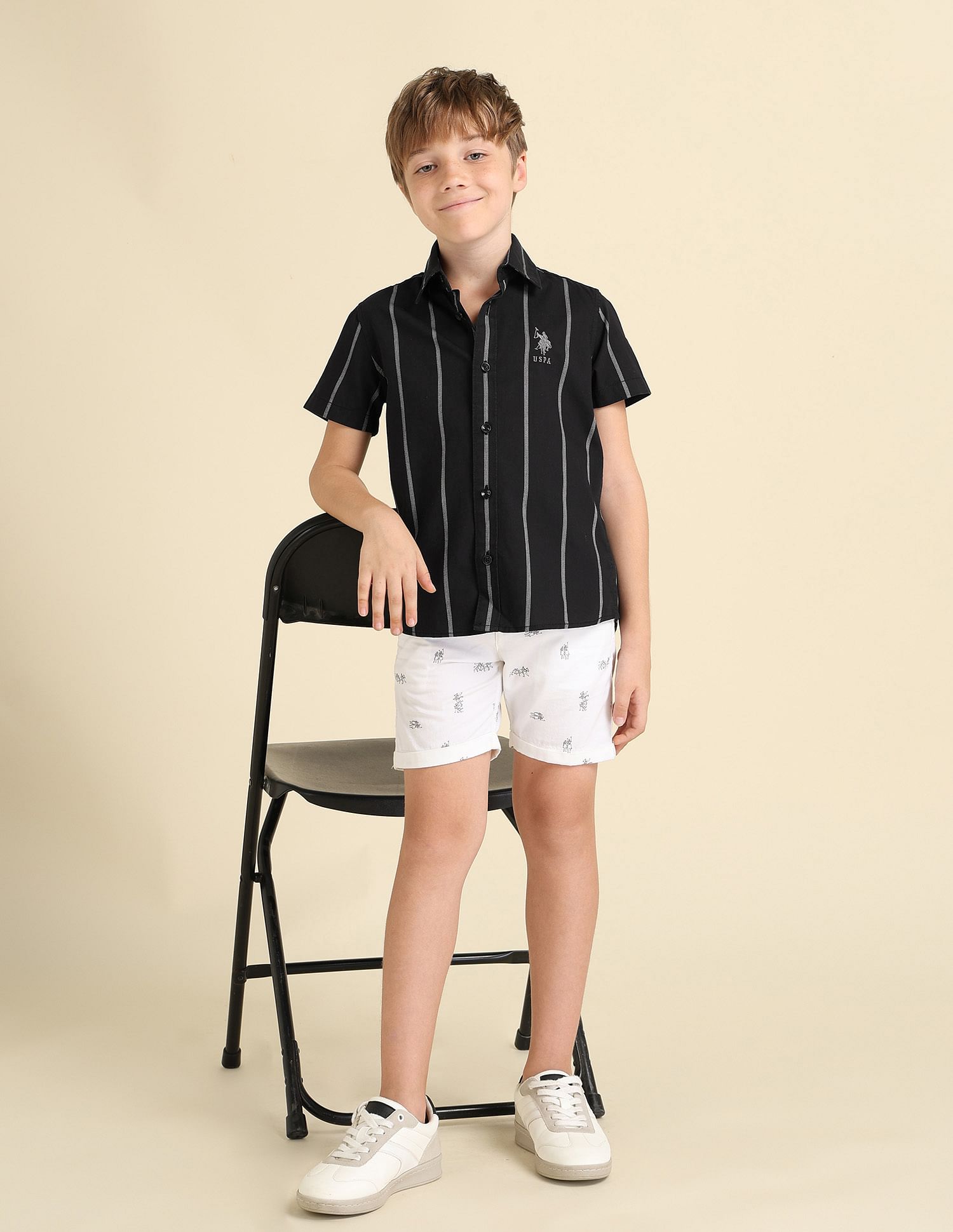 U.S. Polo Assn. Kids Boys Vertical Striped Regular Fit Shirt