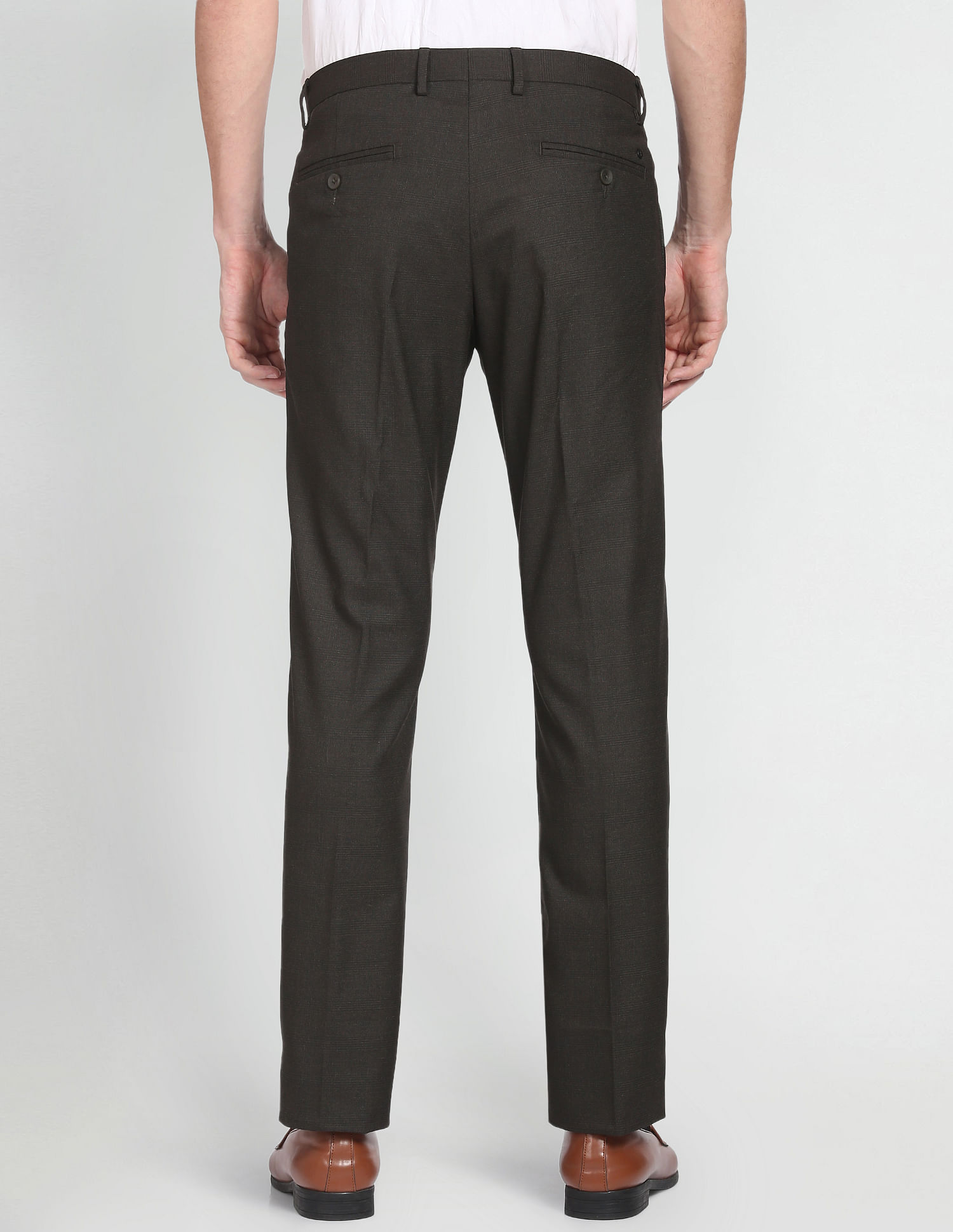 Arrow Mid Rise Checked Formal Trousers