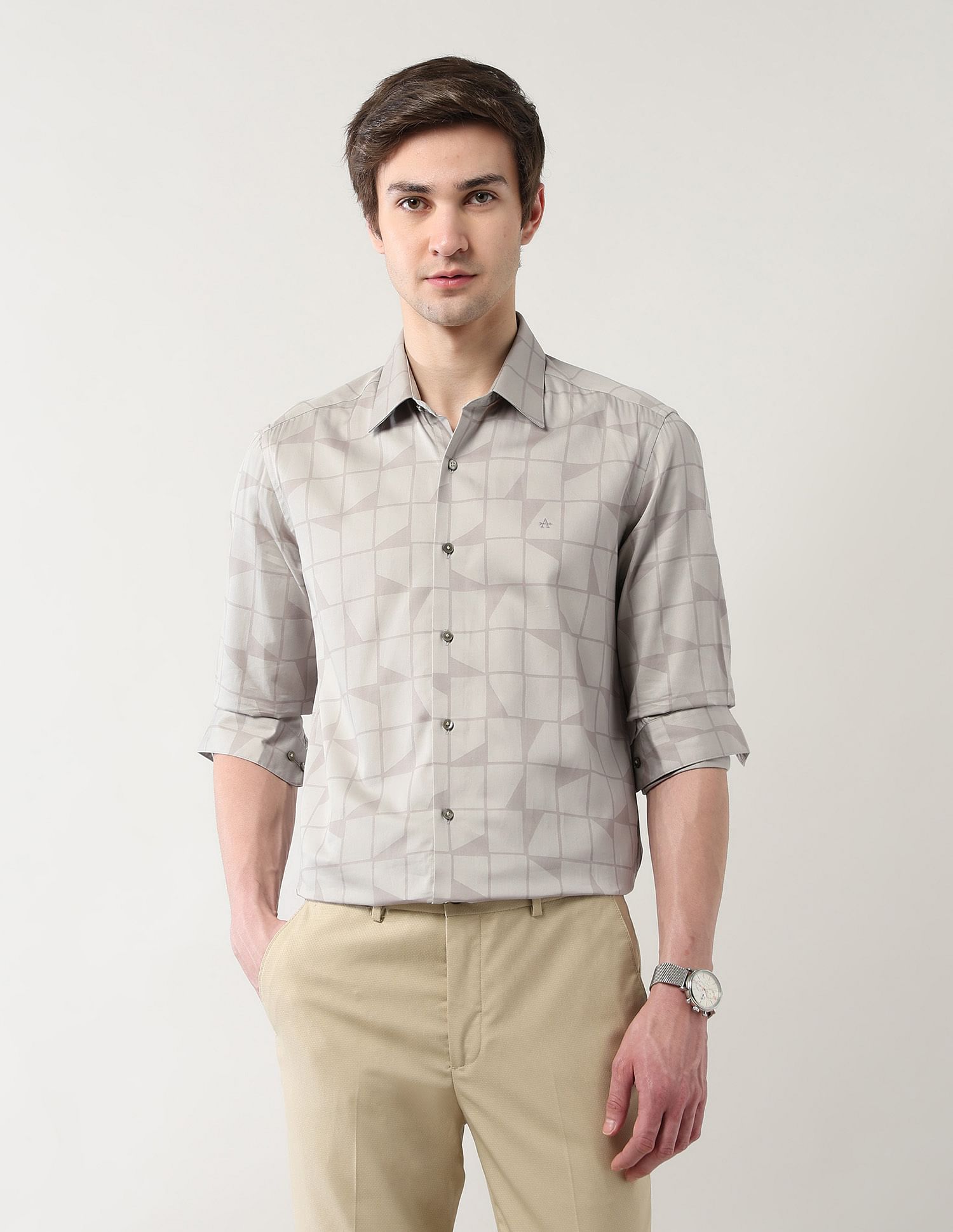 Arrow Newyork Manhattan Slim Fit Geometric Printed Shirt