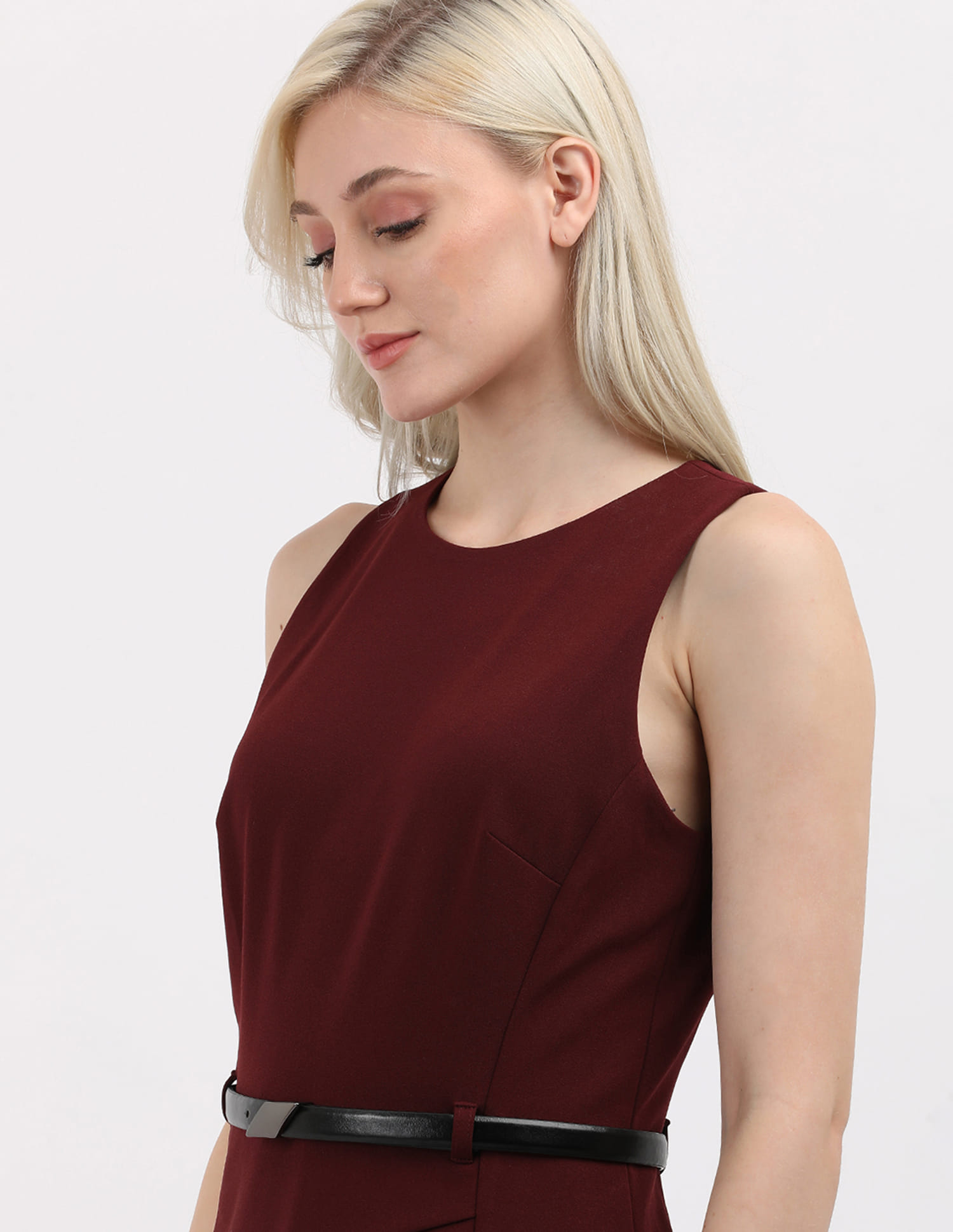 Buy Calvin Klein Sleeveless Front Pleat Dress With Belt - NNNOW.com