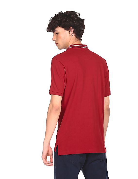 Aeropostale Men Red Cotton Solid Polo Shirt
