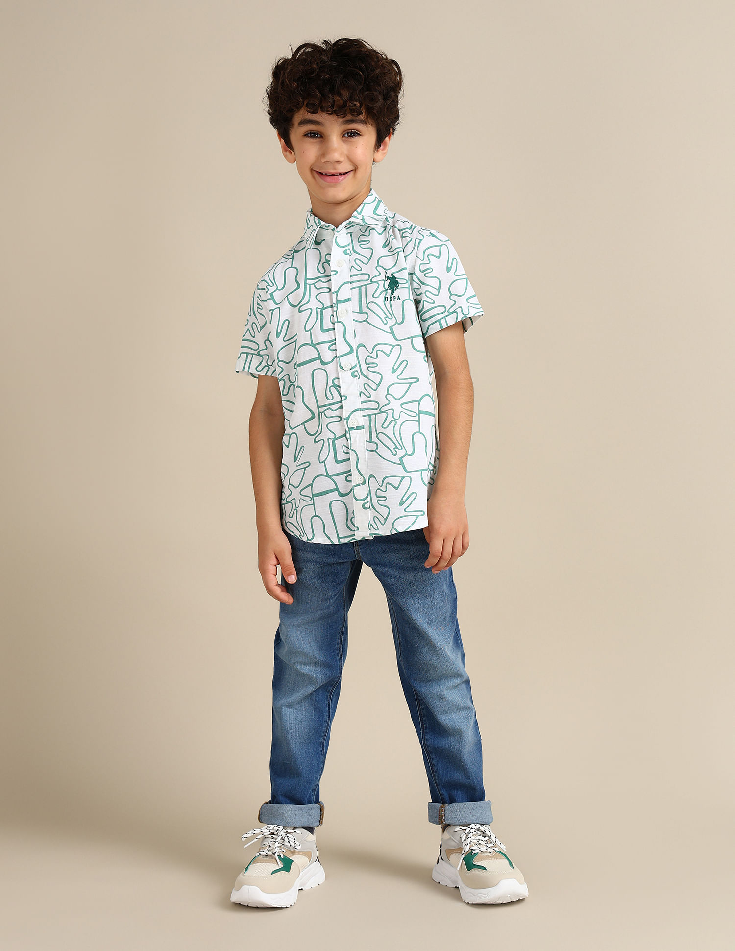 U.S. Polo Assn. Kids Boys Regular Fit Abstract Printed Shirt
