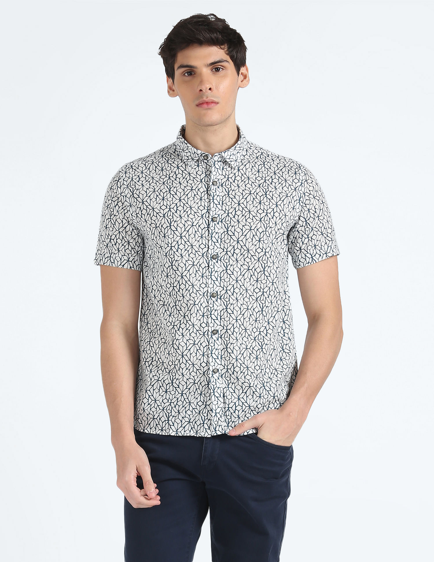 Flying Machine Abstract Print Short Sleeve Shirt