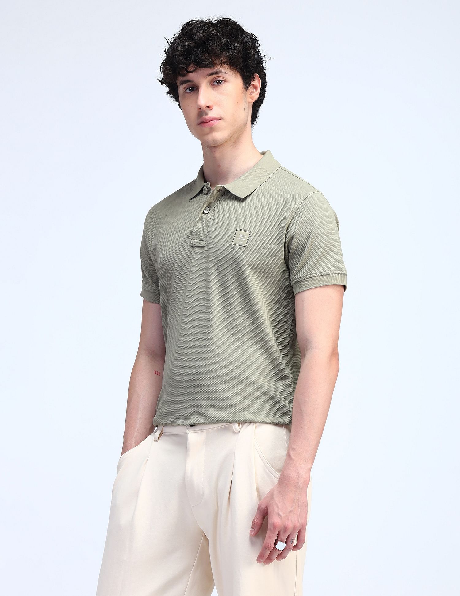 Flying Machine Textured Cotton Polo Shirt