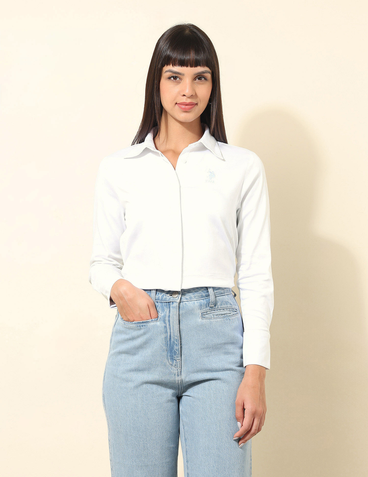 U.S. Polo Assn. Women Concelaed Placket Solid Shirt