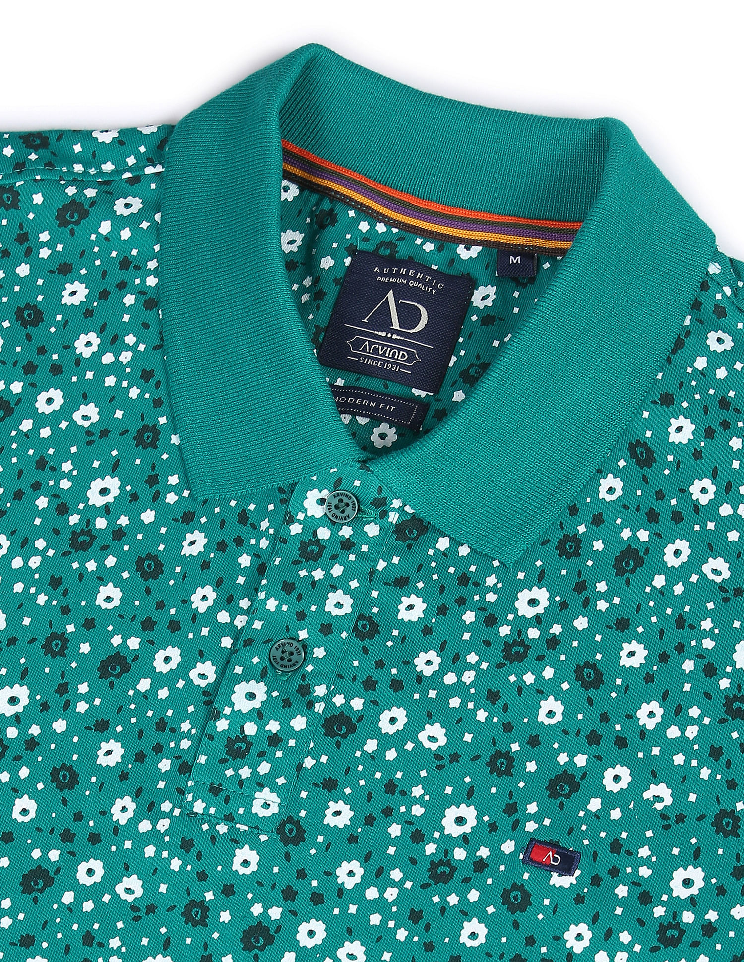 AD by Arvind Cotton Floral Print Polo Shirt