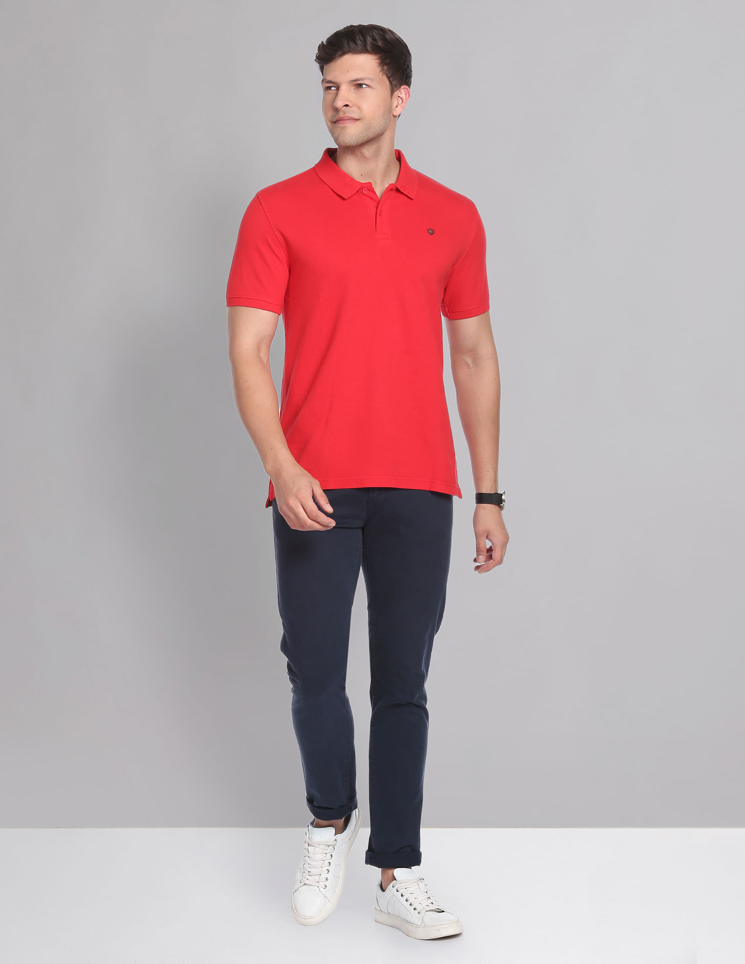 AD by Arvind Cotton Solid Polo Shirt