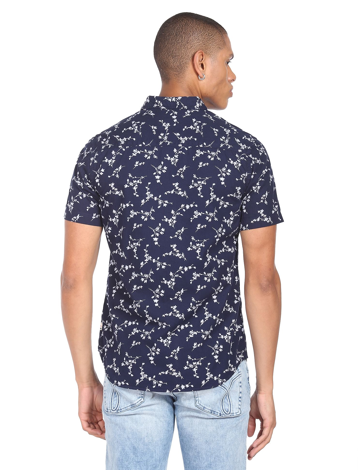 Flying Machine Short Sleeve Floral Print Cotton Shirt
