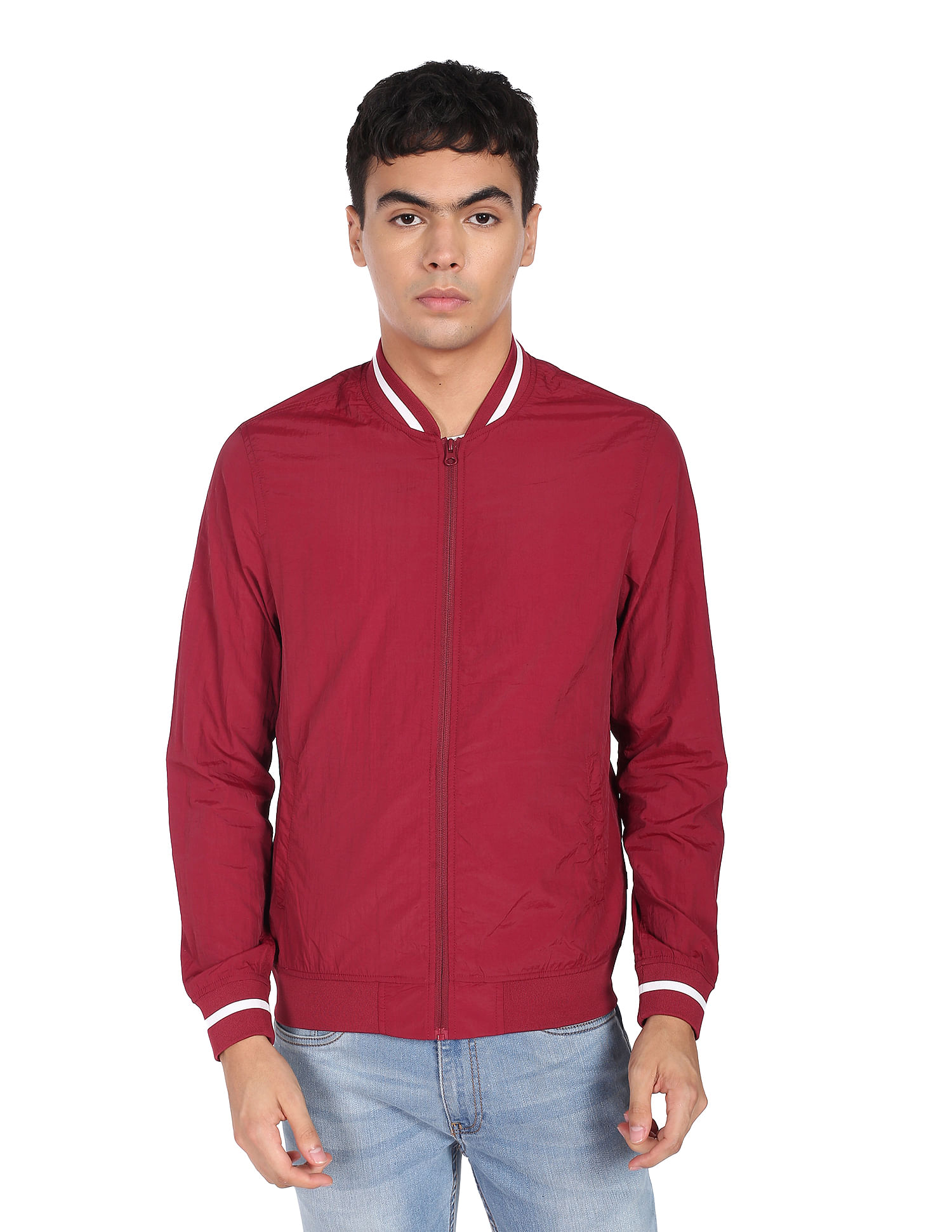 Flying Machine Solid Stand Collar Bomber Jacket