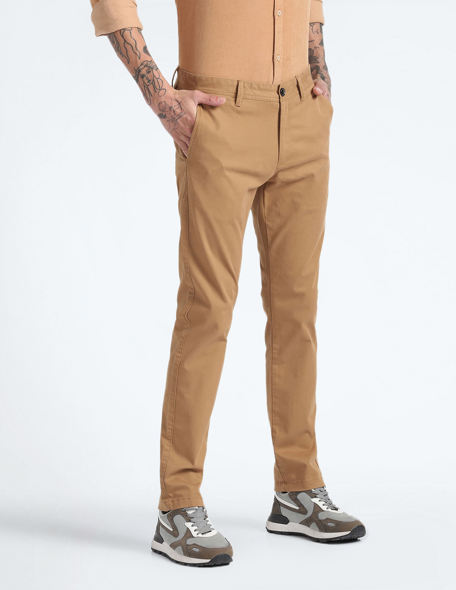 Flying Machine Michael Slim Tapered Fit Solid Trousers