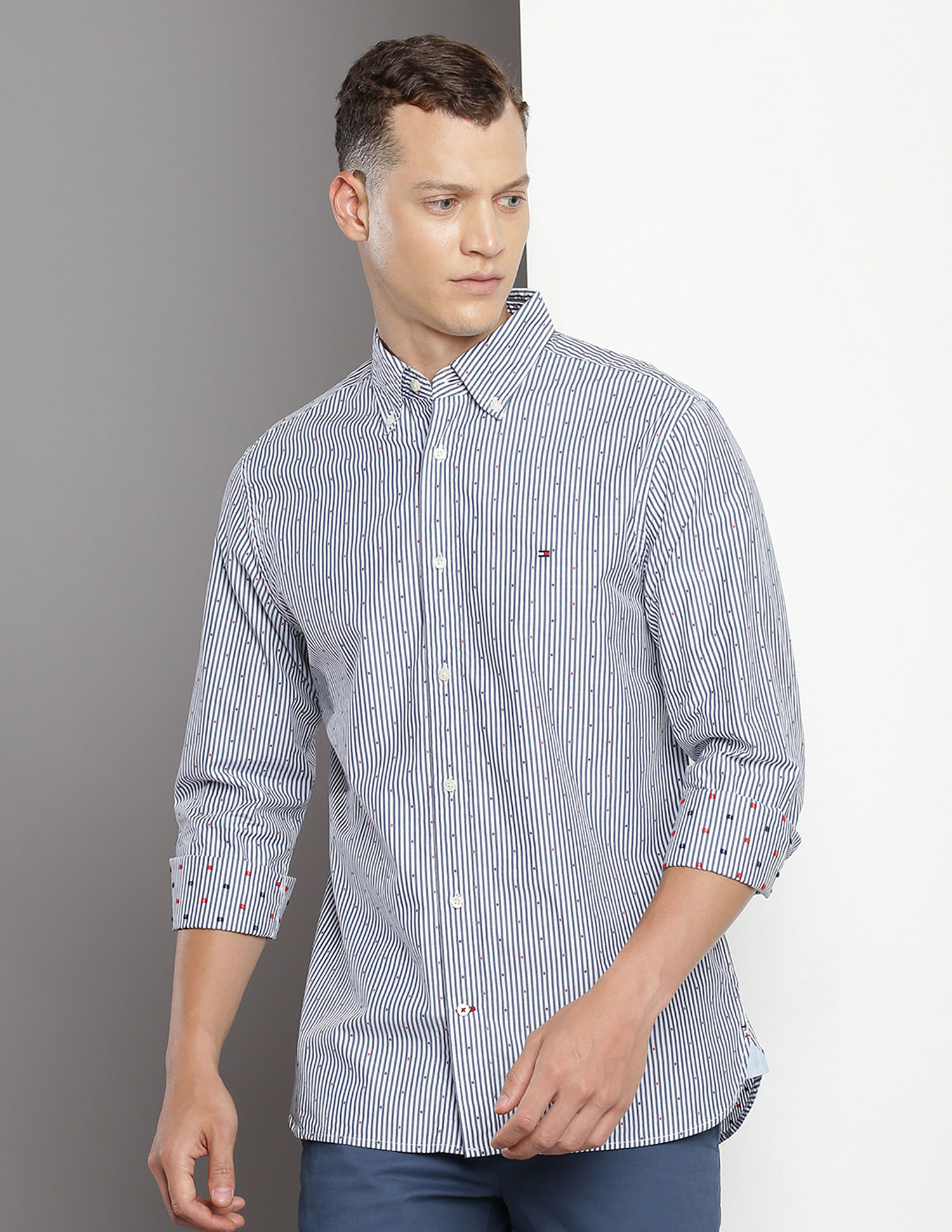 Tommy Hilfiger Button Down Collar Vertical Stripe Shirt
