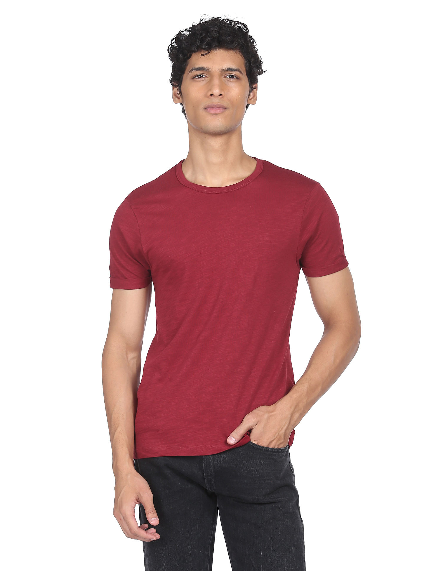 Flying Machine Crew Neck Slub Knit T-Shirt
