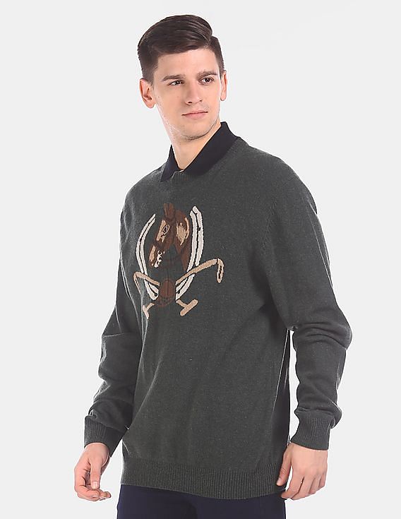 U.S. Polo Assn. Denim Co. Elbow Patch Brand Pattern Lambswool Sweater