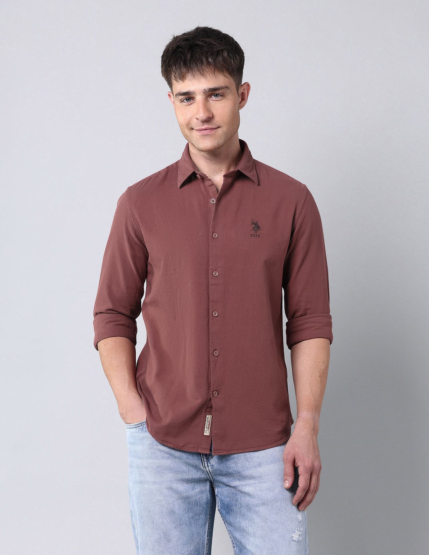 U.S. Polo Assn. Denim Co. Solid Pure Cotton Dobby Shirt