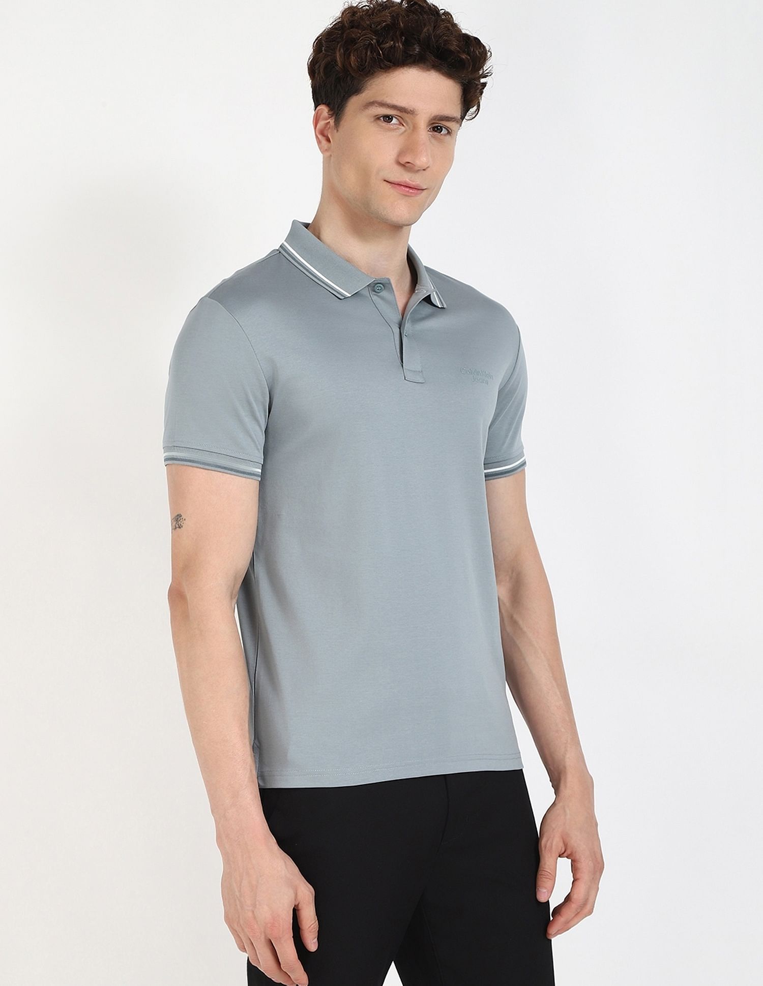 Calvin Klein Jeans Solid Regular-Fit Cotton Polo T-Shirt