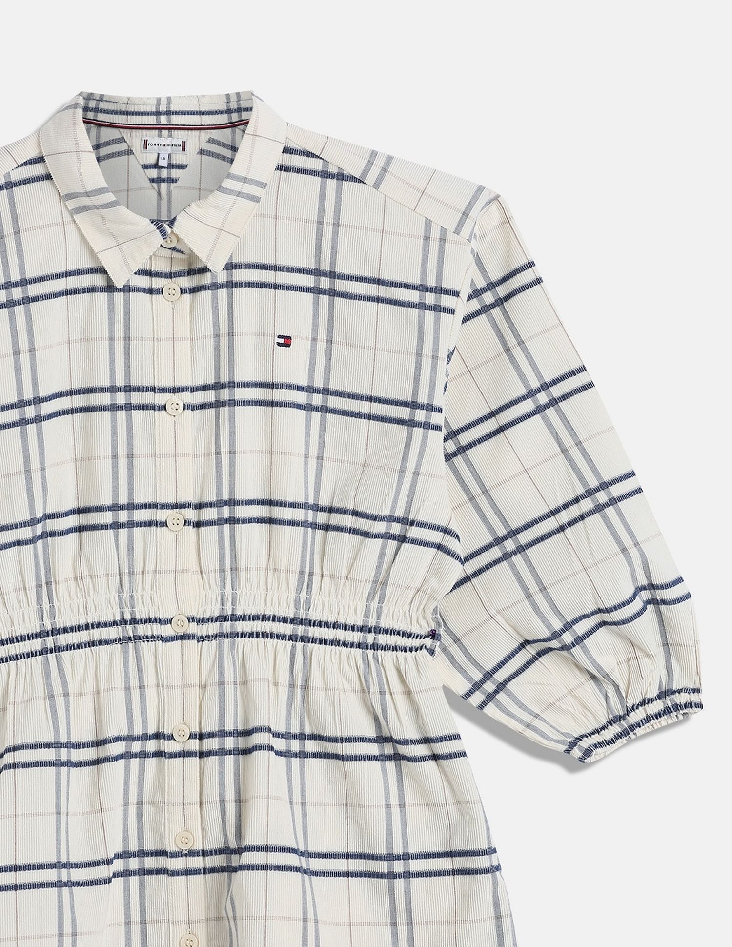 Tommy Hilfiger Kids Girls Checks Regular-Fit Cotton Dress