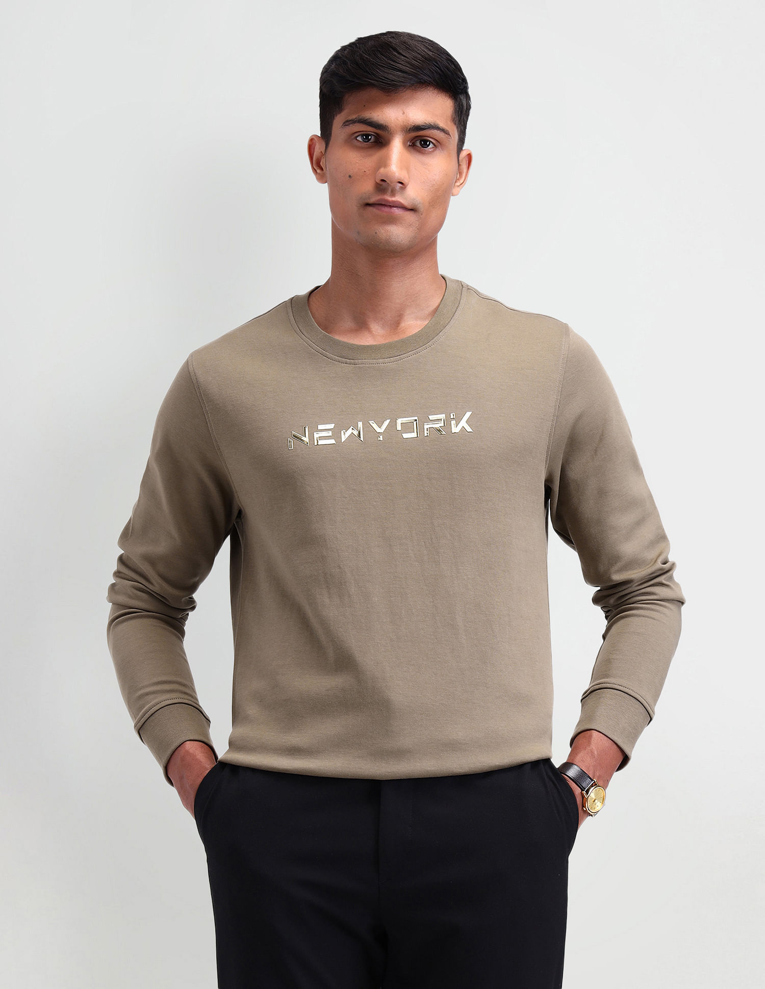 Arrow Newyork Crew Neck Typographic Sweatshirt