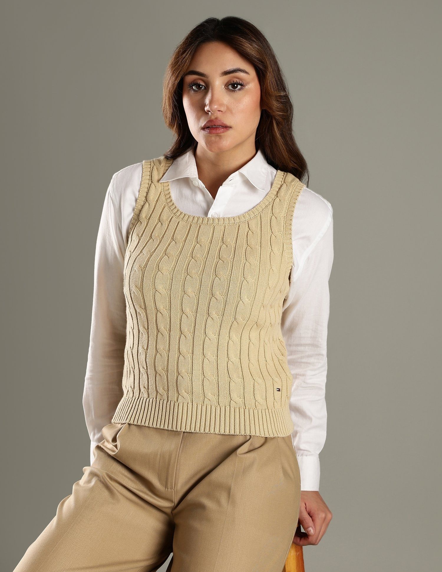 Buy Tommy Hilfiger Regular Fit Cotton Scoop Neck Sweater-Vest