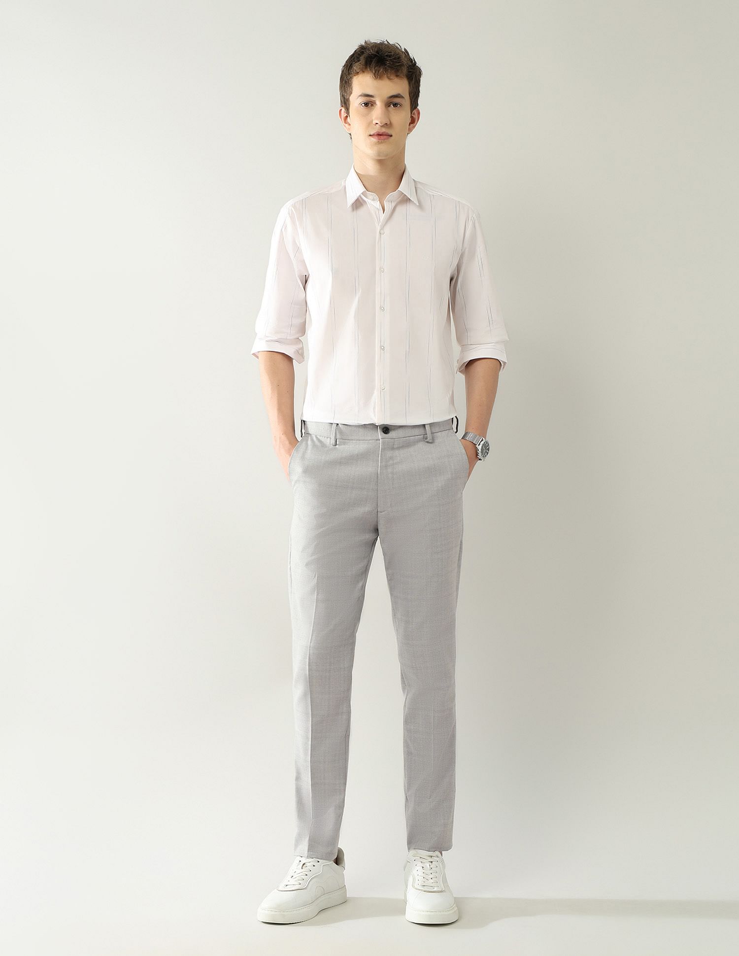 Arrow Newyork Checked Dobby Autoflex Trousers