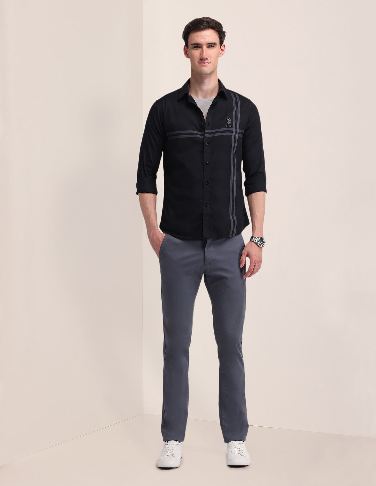 U.S. Polo Assn. Denim Co. Horizontal Striped Dobby Weave Shirt