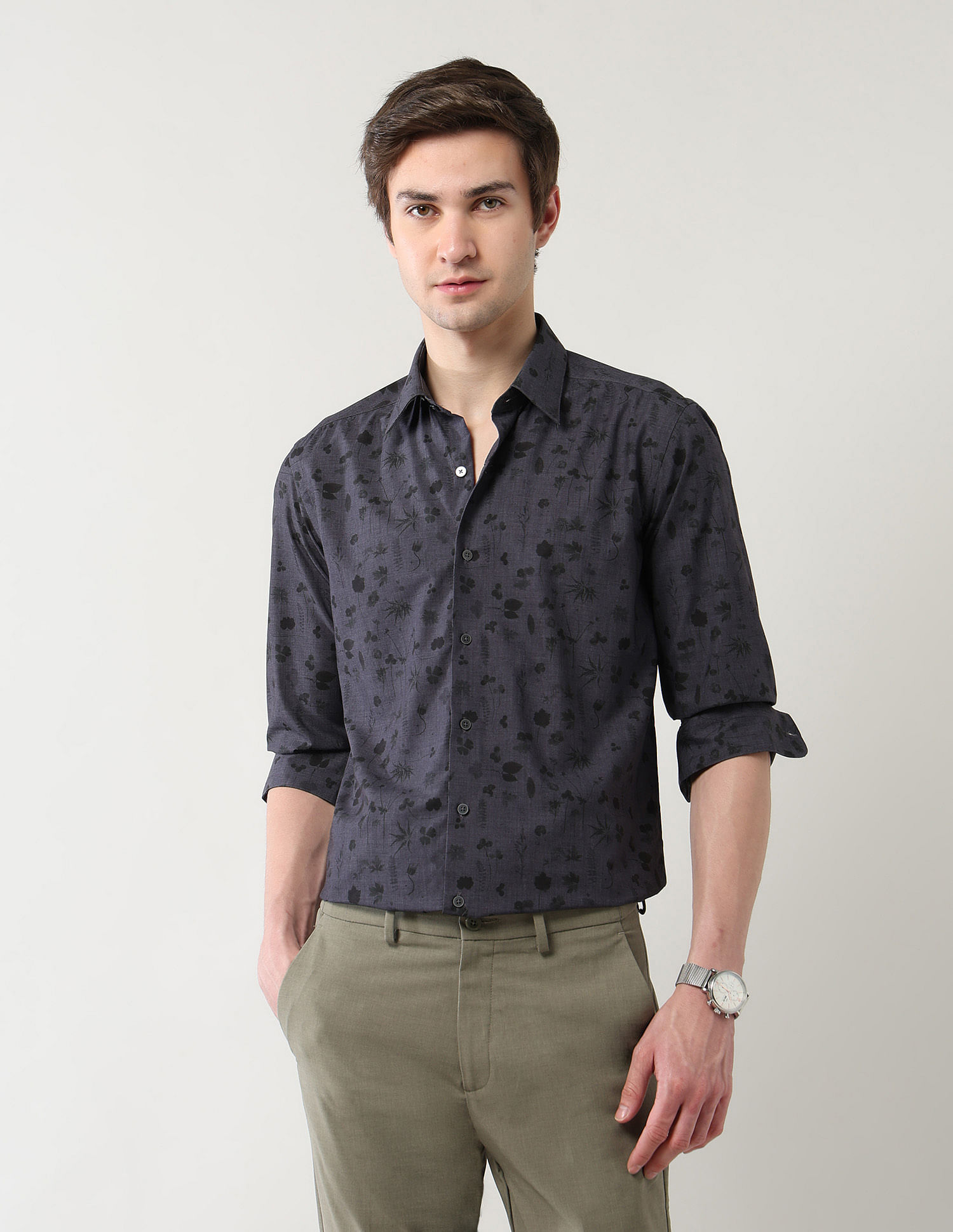 Arrow Newyork Floral Printed Manhattan Slim Fit Shirt