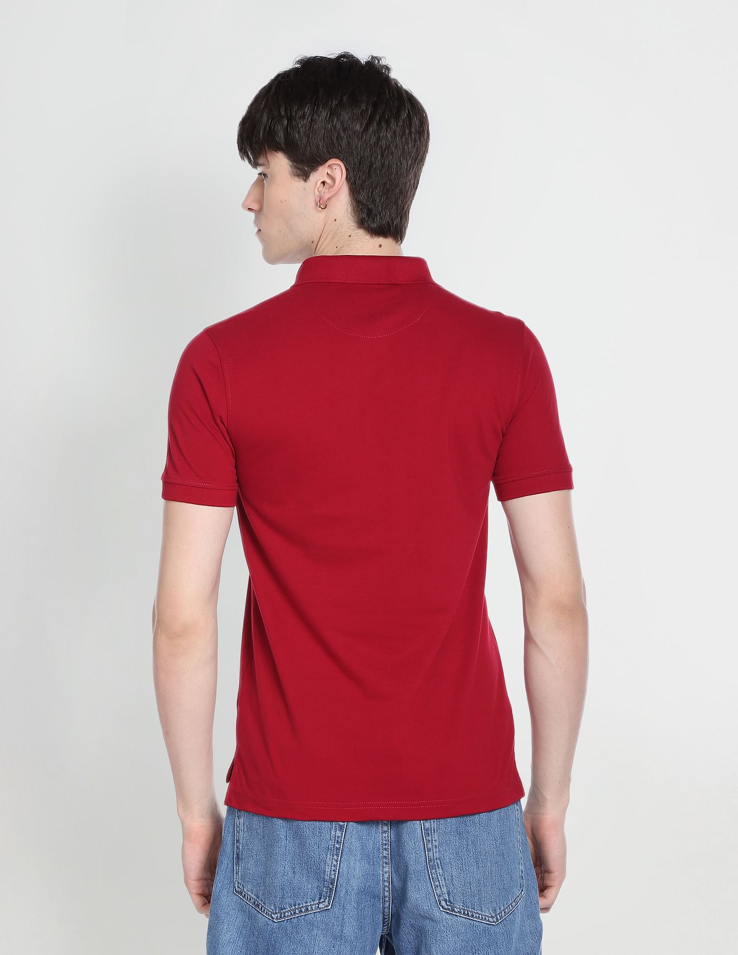 Flying Machine Solid Cotton Pique Polo Shirt
