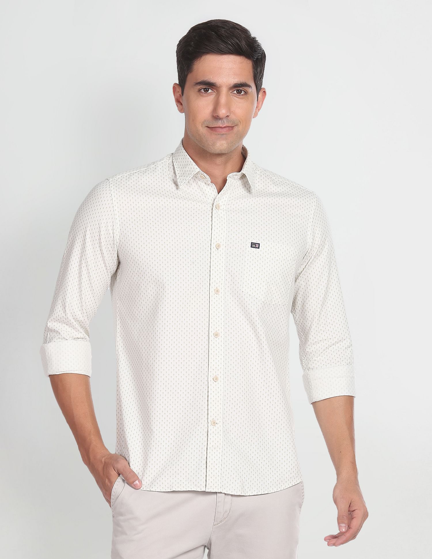 Arrow Sports Geometric Print Herringbone Shirt