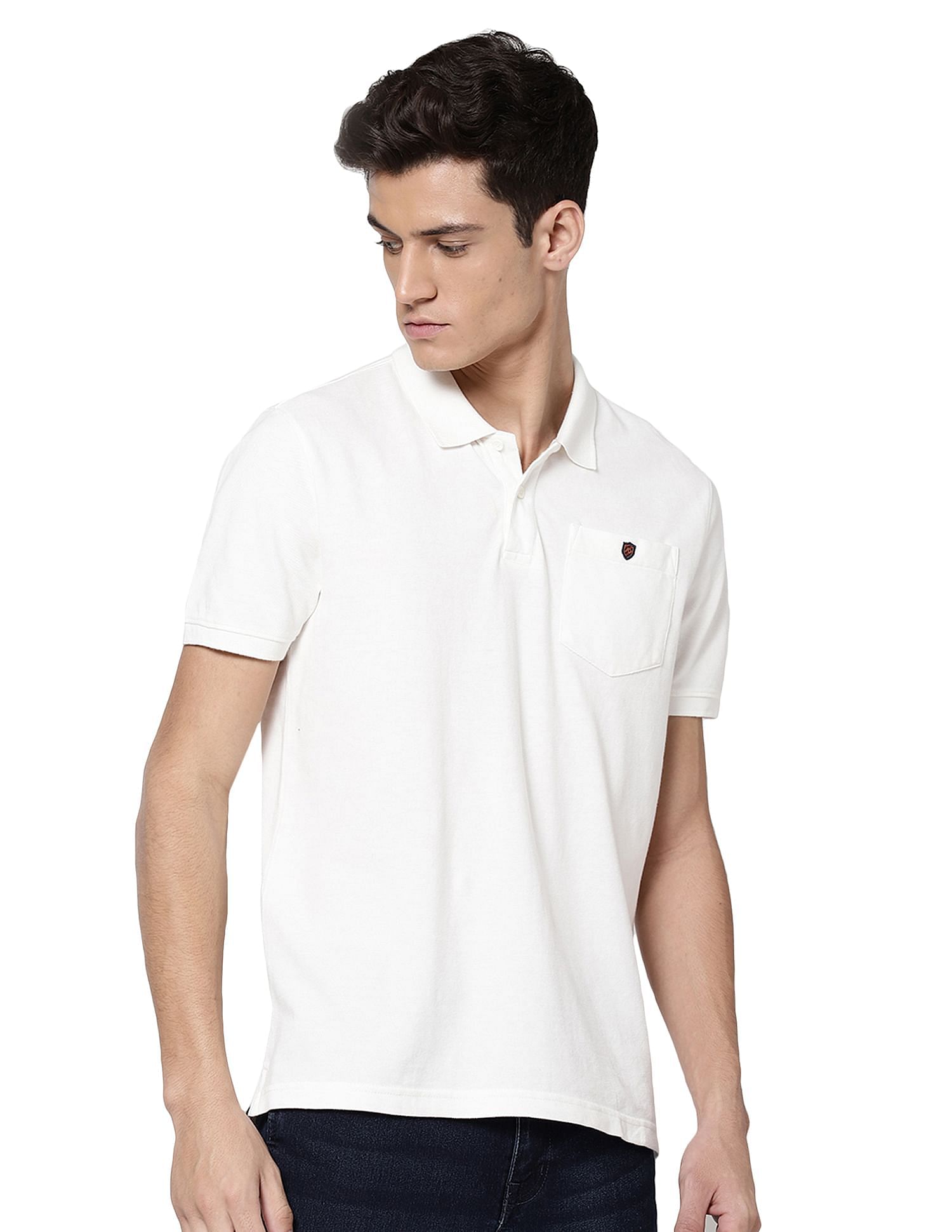AD by Arvind Cotton Solid Polo Shirt