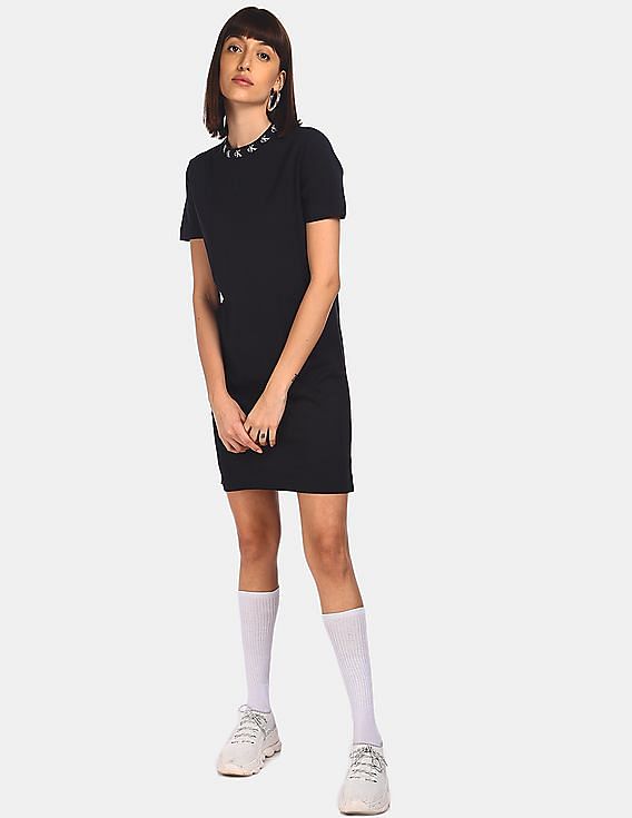 Calvin Klein Women Black Logo Trim T-Shirt Dress