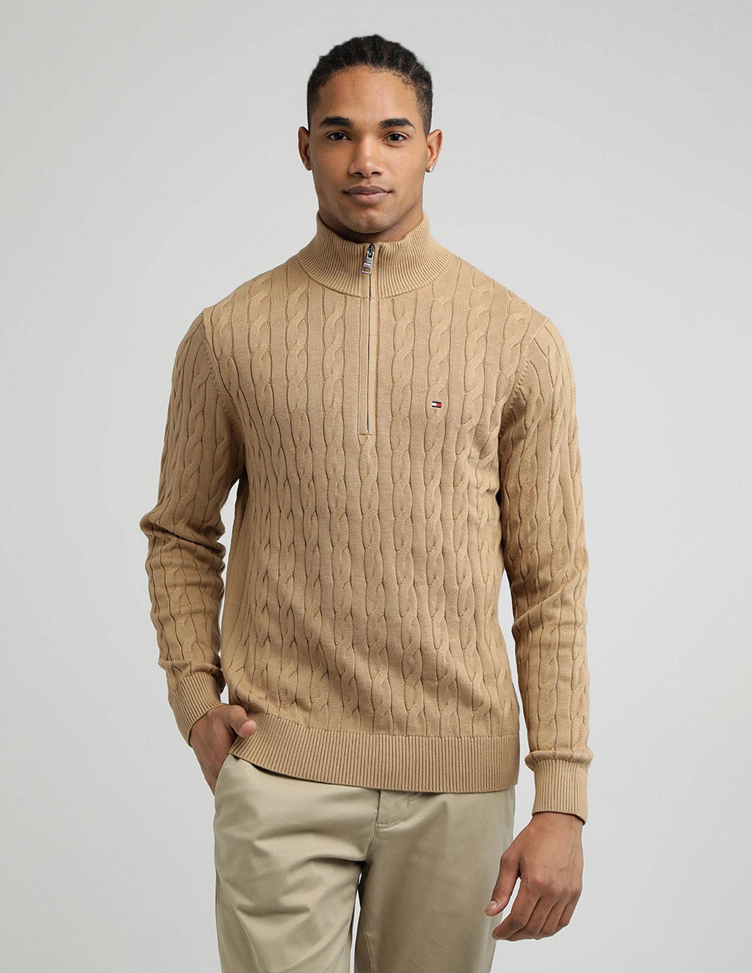 Tommy Hilfiger Classic Cotton Cable Zip Mock Sweatshirt