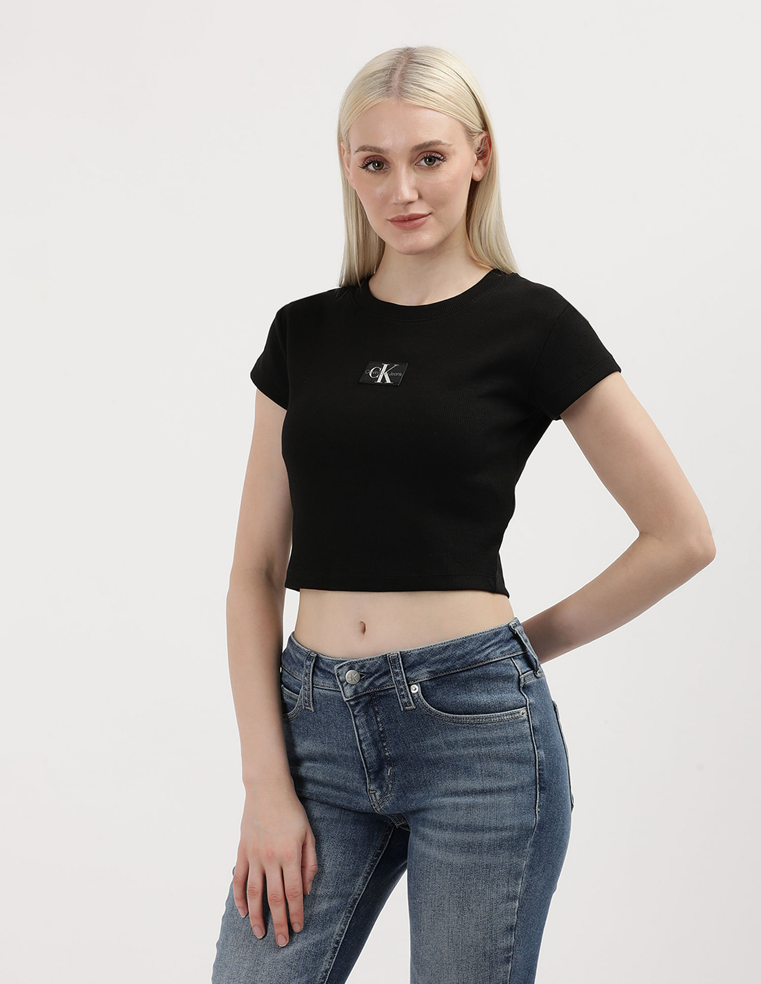 [CK JEAN] Women's Logo Baby Crop T-shirt ★大人気★ CK JEAN] Women's Logo Baby Crop T-shirt ☆大人気☆ (Calvin