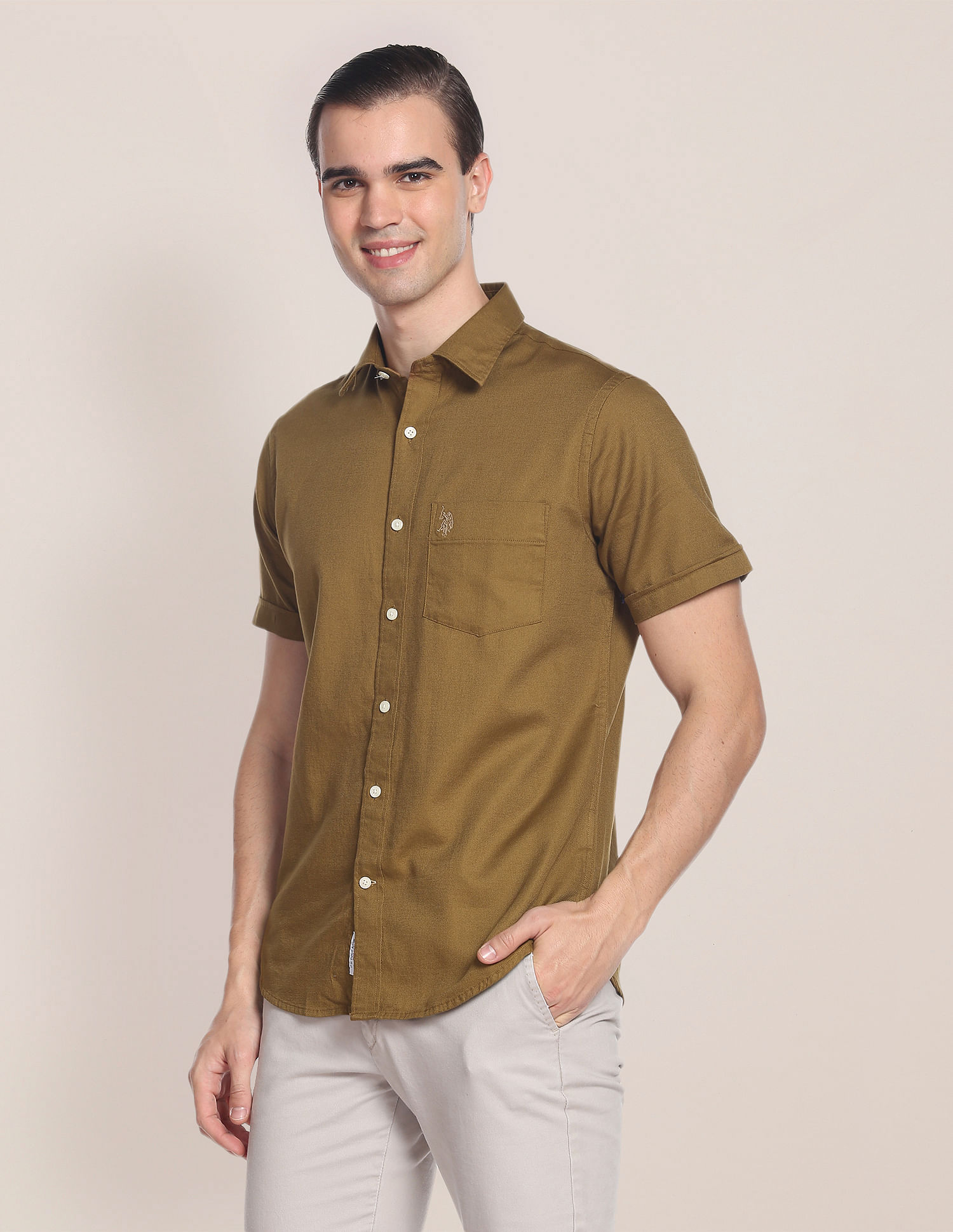 U.S. Polo Assn. Birdseye Dobby Textured Solid Shirt