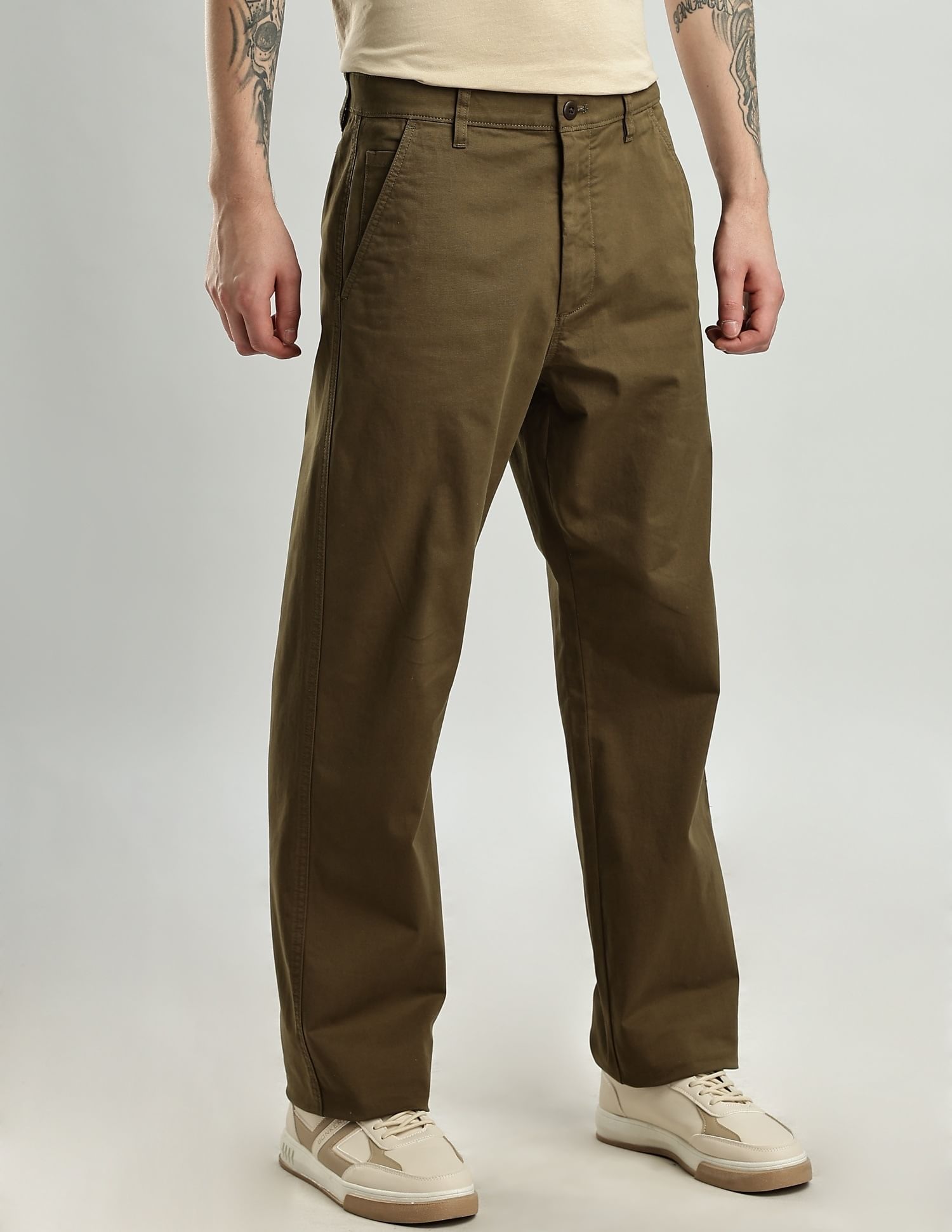 Calvin Klein Jeans Straight-Fit Solid Mid Rise Trousers