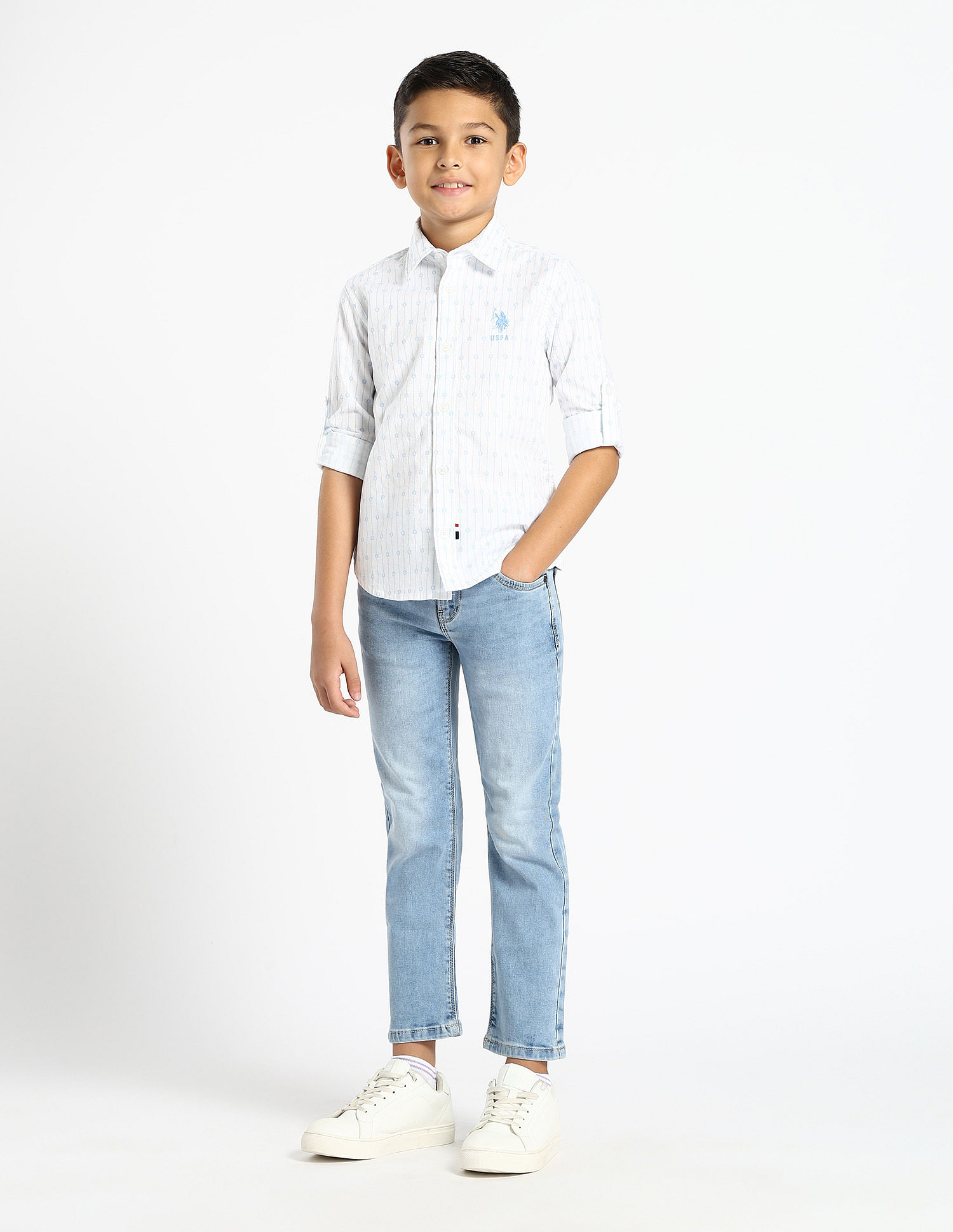 U.S. Polo Assn. Kids Boys Vertical Striped Oxford Shirt
