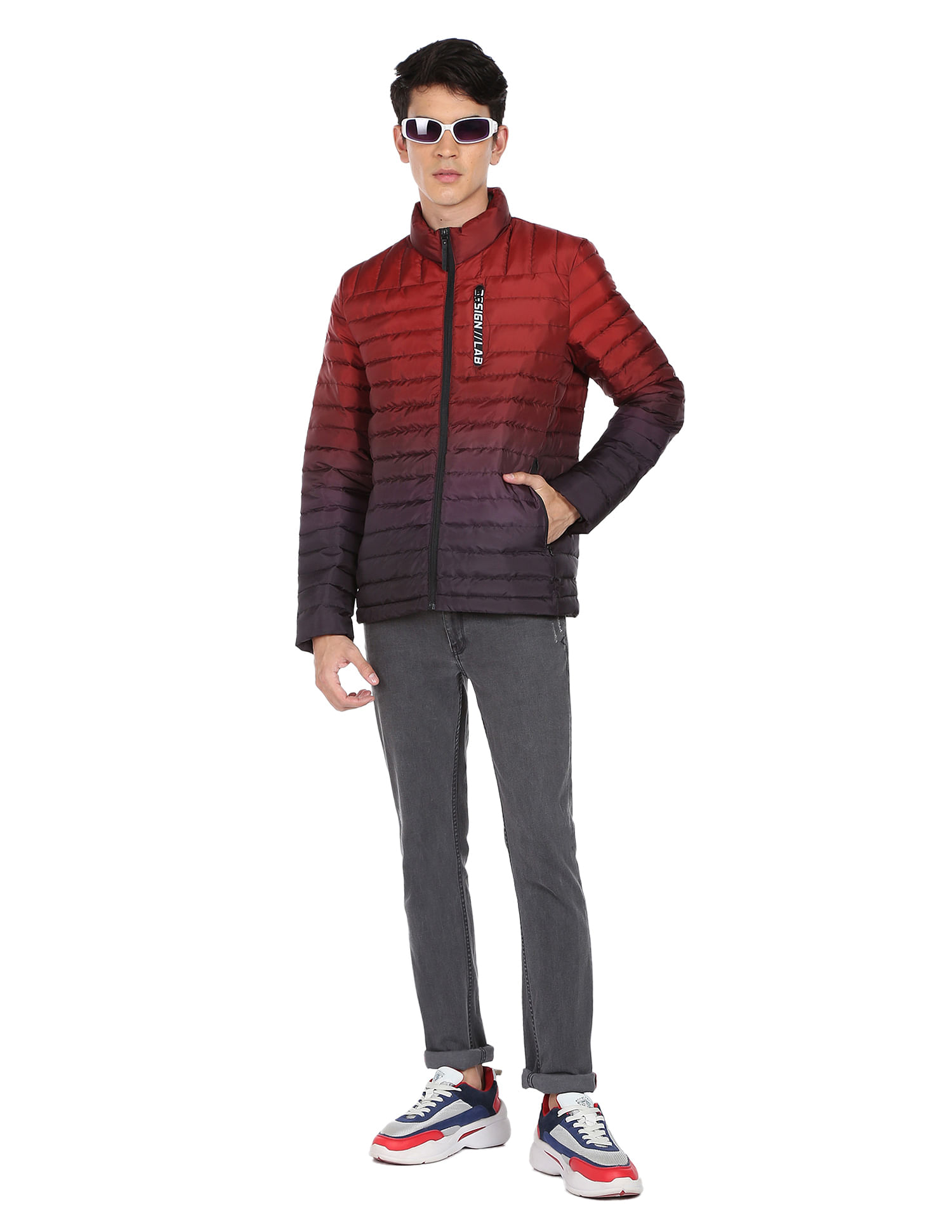 Flying Machine Ombre High Neck Quilted Jacket