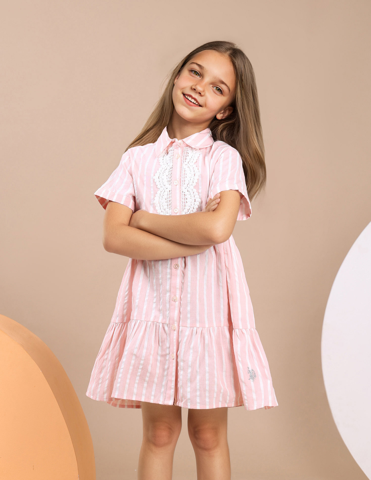 U.S. Polo Assn. Kids Girls Vertical Stripe Cotton Dress