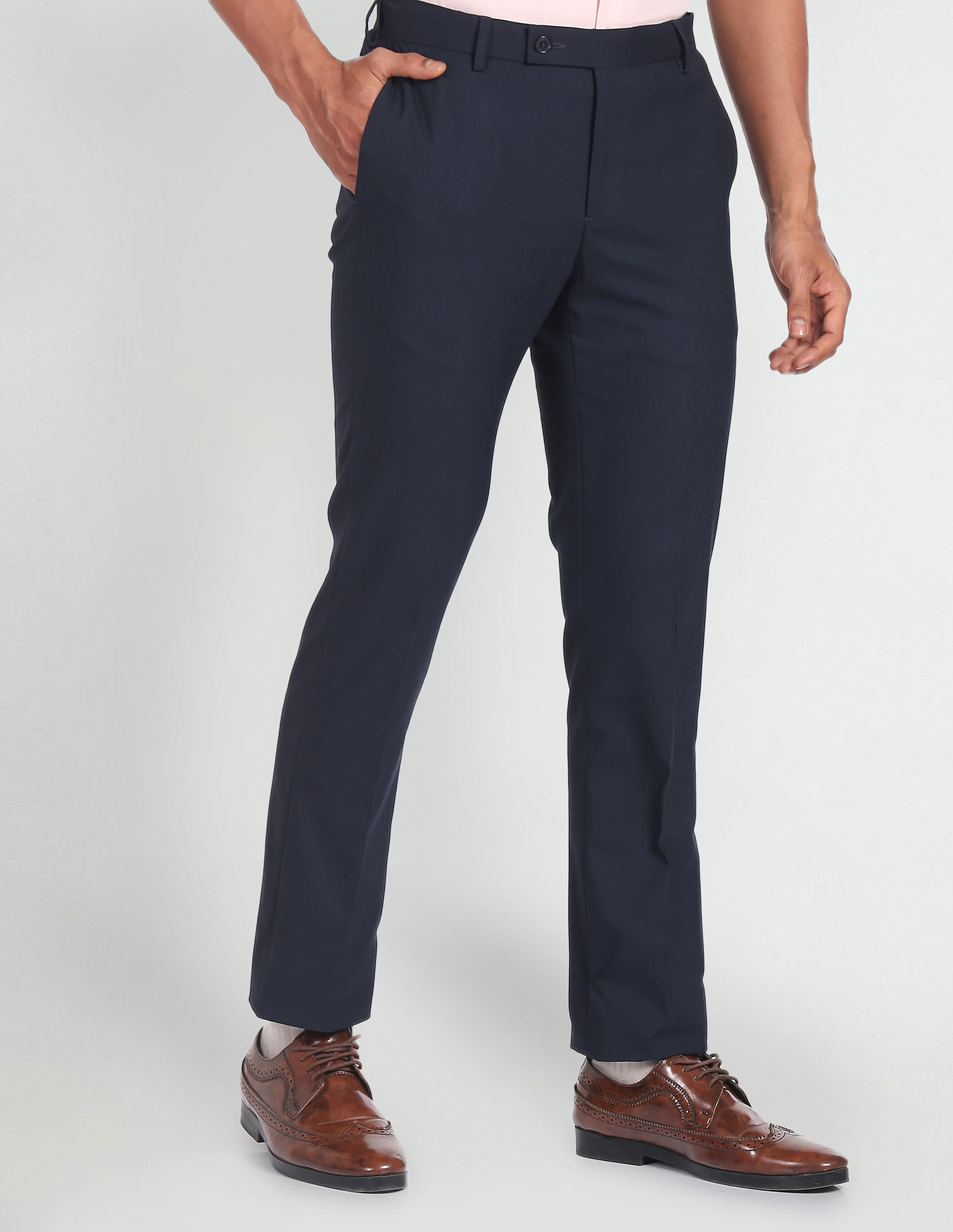 Buy Arrow Hudson Regular Fit Solid Trousers - NNNOW.com